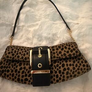 Michael Kors Black and Brown Shoulder Bag with Leopard Print